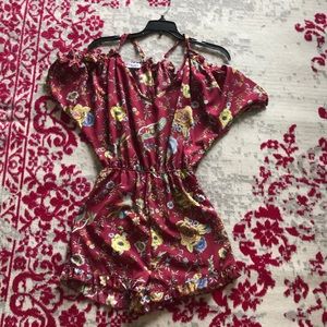 Red floral romper